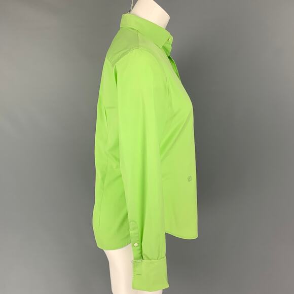 RALPH LAUREN Collection Size 8 Chartreuse Cotton French Cuff Shirt - Picture 2 of 5